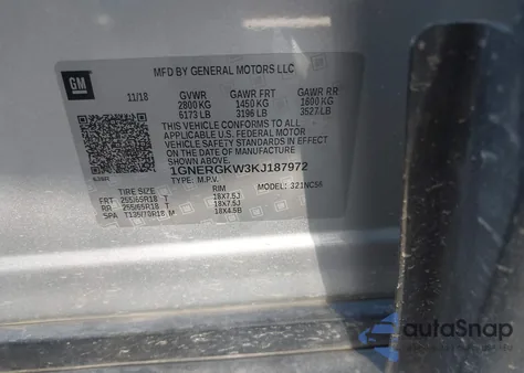 2019 Chevrolet Traverse 1Lt from USA, damaged, VIN 1GNERGKW3KJ187972